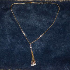 Vintage 3 Gold Chains w/ Pink Faceted Beads & Faux Pearls Chained Necklace